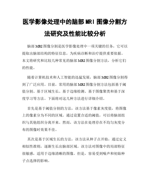 医学影像处理中的脑部MRI图像分割方法研究及性能比较分析