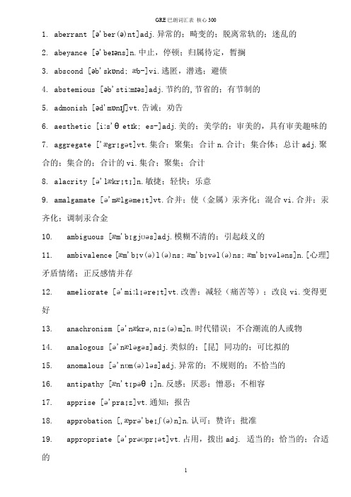 GRE巴朗词汇表 核心300(整理版)