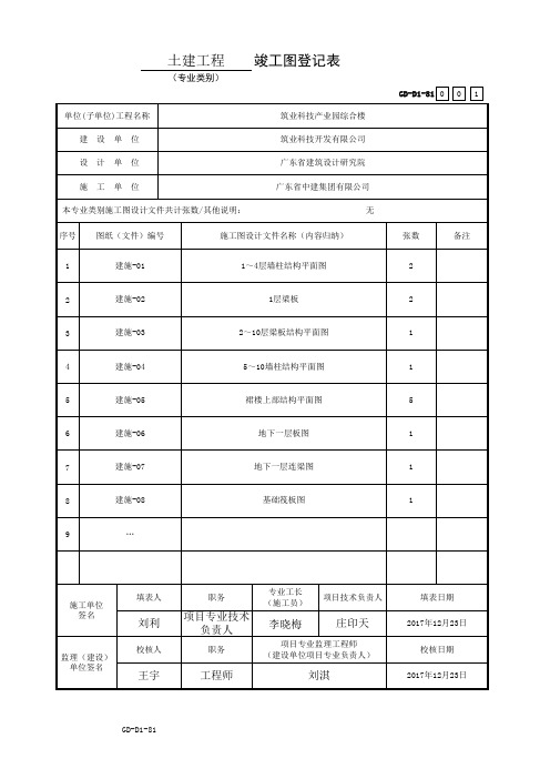 GD-D1-81 竣工图登记表