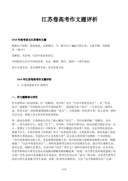 江苏卷高考作文题评析精选