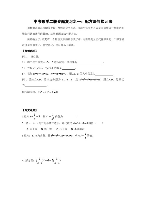 中考数学专题复习01 配方法与换元法