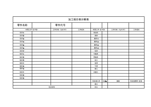 加工报价表分解表