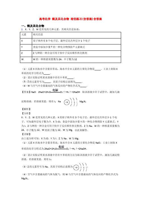 高考化学 镁及其化合物 培优练习(含答案)含答案