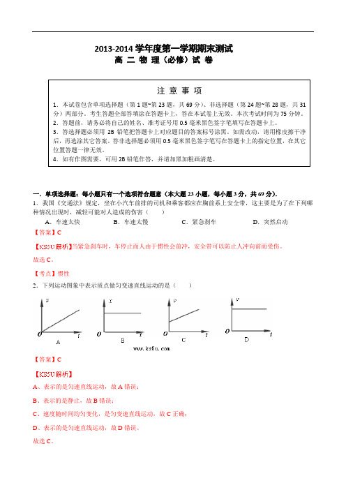 2019-2020年高二上学期期末试题物理(必修)含解析byzhang