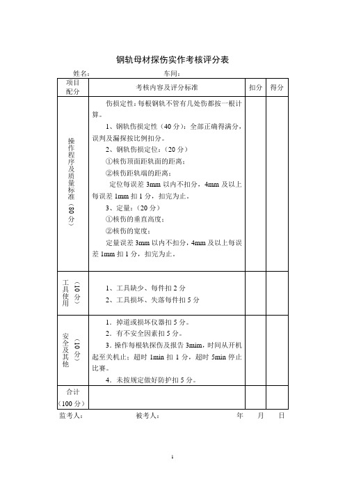 钢轨母材探伤实作考核评分表