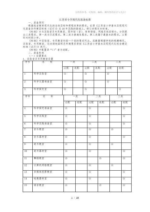 江苏省小学现代化装备标准