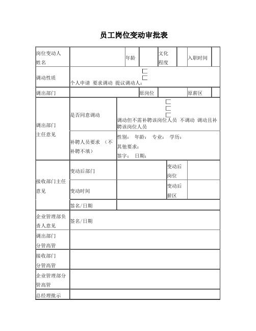 员工岗位变动审批表