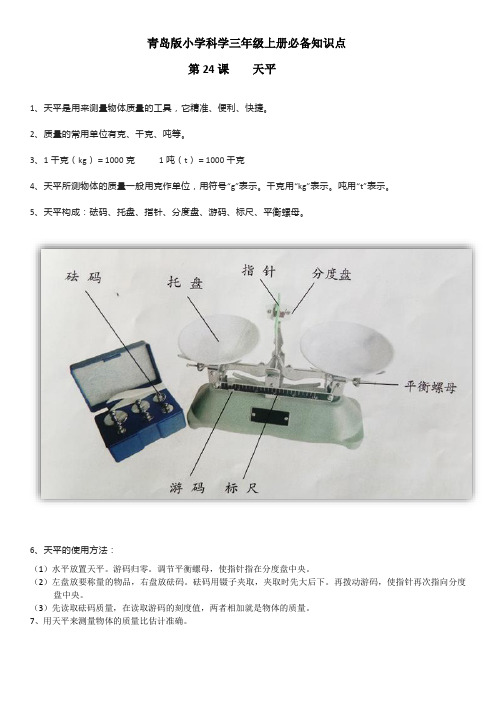 三上科学第二十四课-天平,必备知识点