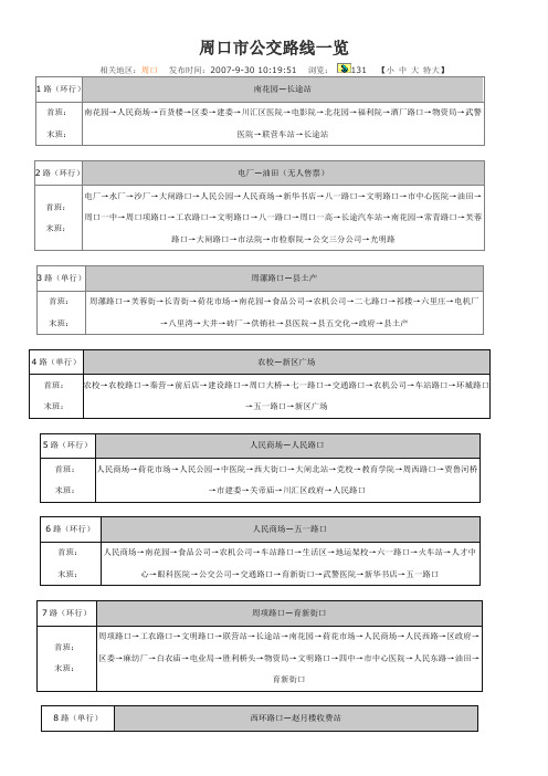 周口市公交路线一览