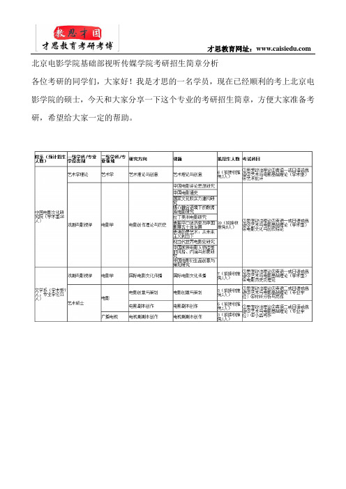 北京电影学院基础部视听传媒学院考研招生简章分析