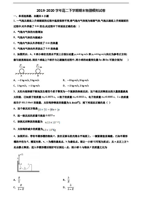 〖精选5套试卷〗2021学年黑龙江省哈尔滨市高二物理下学期期末质量检测试题