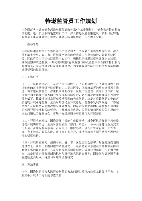 最新 特邀监管员工作规划-精品