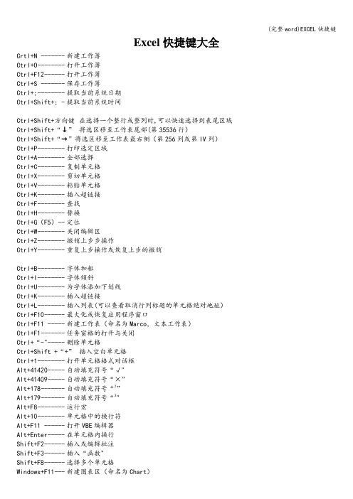 (完整word)EXCEL快捷键
