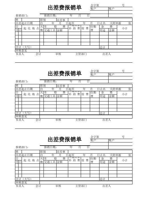 费用报销单样本    出差费报销单样本