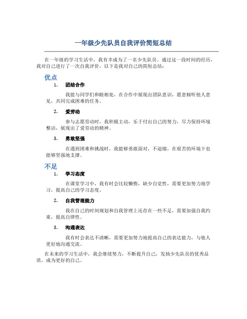 一年级少先队员自我评价简短总结