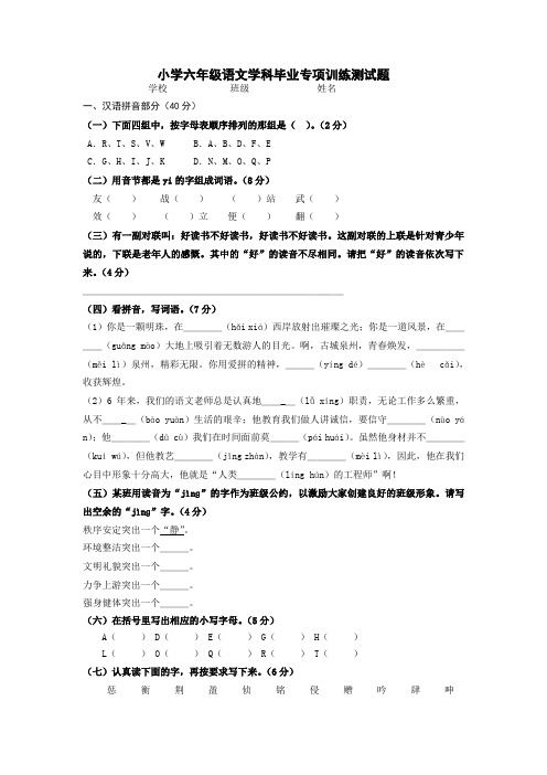 小学六年级语文毕业专项测试题(一)