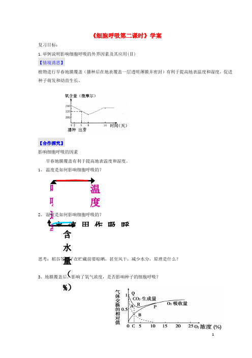 高三生物一轮复习细胞呼吸(第二课时)学案