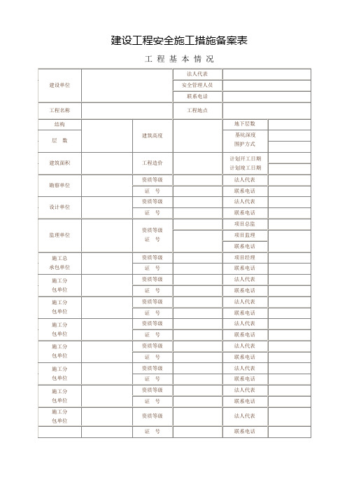 建设工程安全施工措施备案表