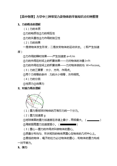 【高中物理】力学中三种常见力及物体的平衡知识点归纳整理