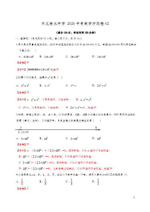 河北衡水中学 2020中考数学押题卷 (解析版)