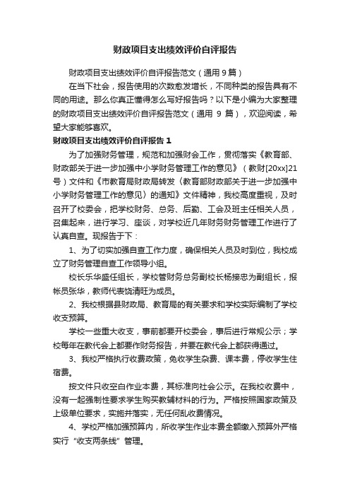 财政项目支出绩效评价自评报告范文（通用9篇）