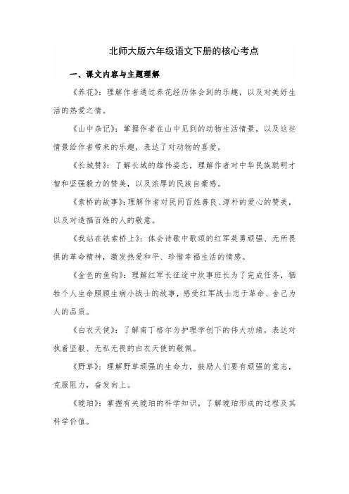 北师大版六年级语文下册的核心考点