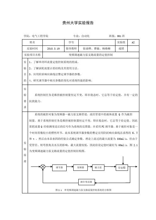 变频调速磁力泵支路流量的定值控制