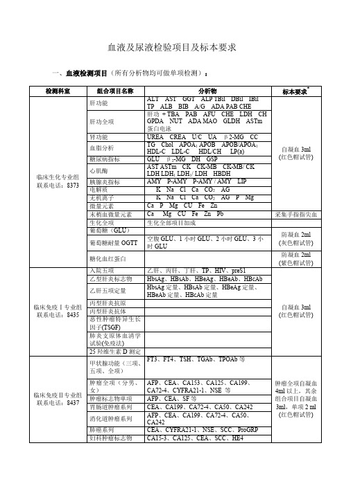 血液及尿液检验项目及标本要求