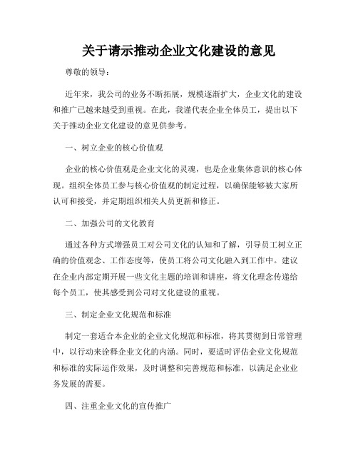 关于请示推动企业文化建设的意见