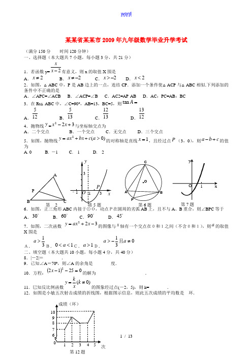 江苏省2010年九年级数学中考模拟名师密卷试题(有答案)