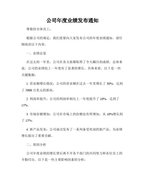 公司年度业绩发布通知