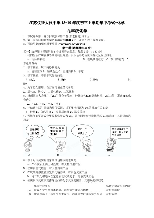 江苏仪征大仪中学18-19年度初三上学期年中考试-化学