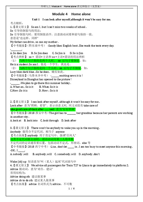 外研九上Module 4  Home alone讲义和练习(无答案)