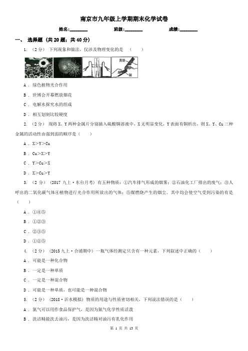 南京市九年级上学期期末化学试卷