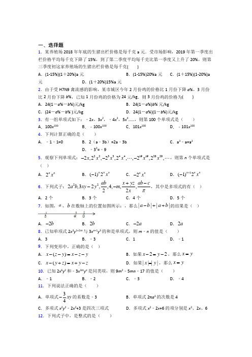 深圳中学七年级数学上册第二单元《整式的加减》经典测试(含答案解析)