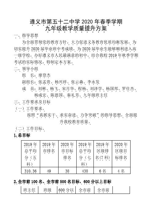 九年级教学质量提升方案