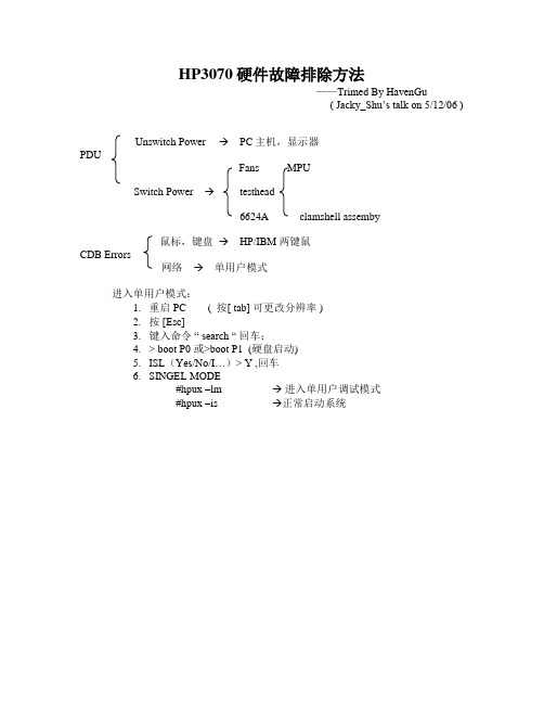 HP3070硬件故障排除方法