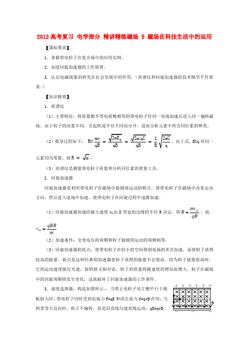 高考物理复习电学部分磁场磁场在科技生活中的运用精讲精练