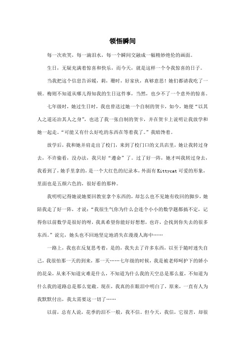 领悟瞬间_初中初三作文700字