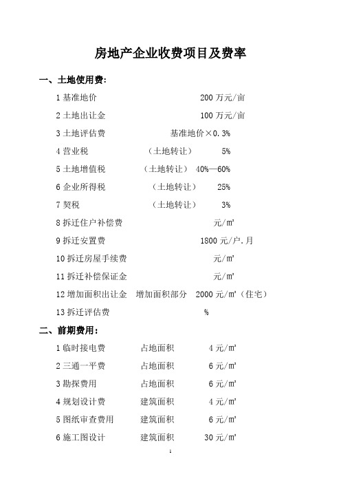 房地产企业收费项目及费率