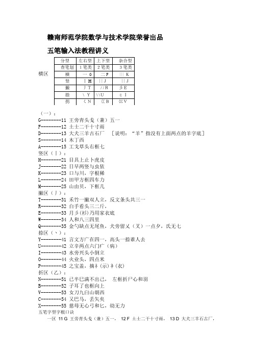 五笔字根表口诀及五笔输入法教程讲义全套精品