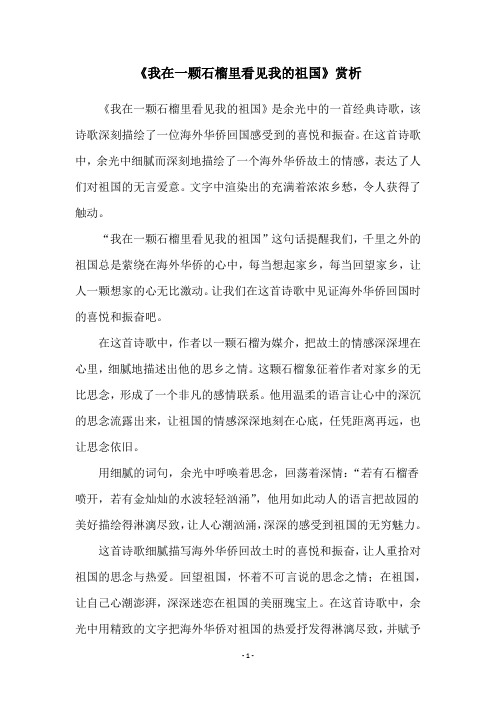 《我在一颗石榴里看见我的祖国》赏析