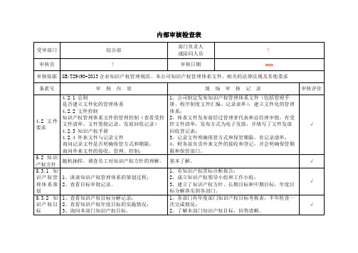 知识产权内部审核检查表-2 综合部