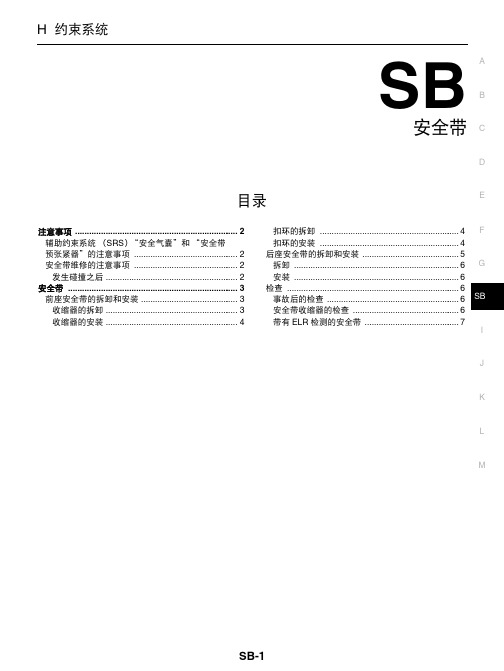 辅助约束系统 （SRS） SB安全带 说明书