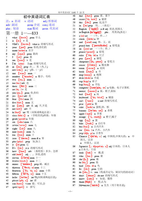 初中英语单词表大全(2182个带音标)