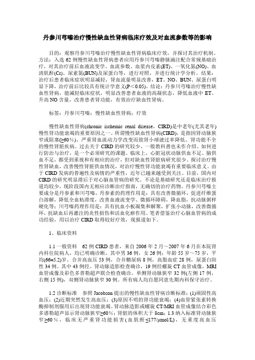 丹参川芎嗪治疗慢性缺血性肾病临床疗效及对血流参数等的影响