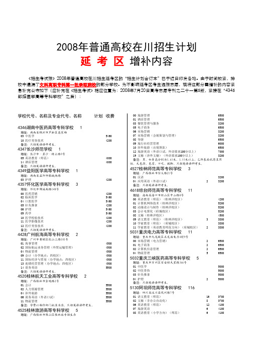 2008年普通高校在川招生计划