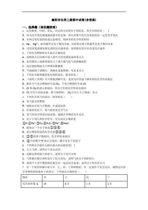 襄阳市化学初三化学上册期中试卷(含答案)