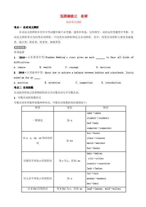 中考英语二轮复习语法突破三名词考点剖析讲义五四制20190212384