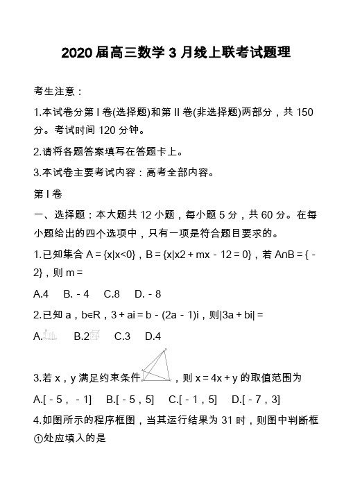 2020届高三数学3月线上联考试题理